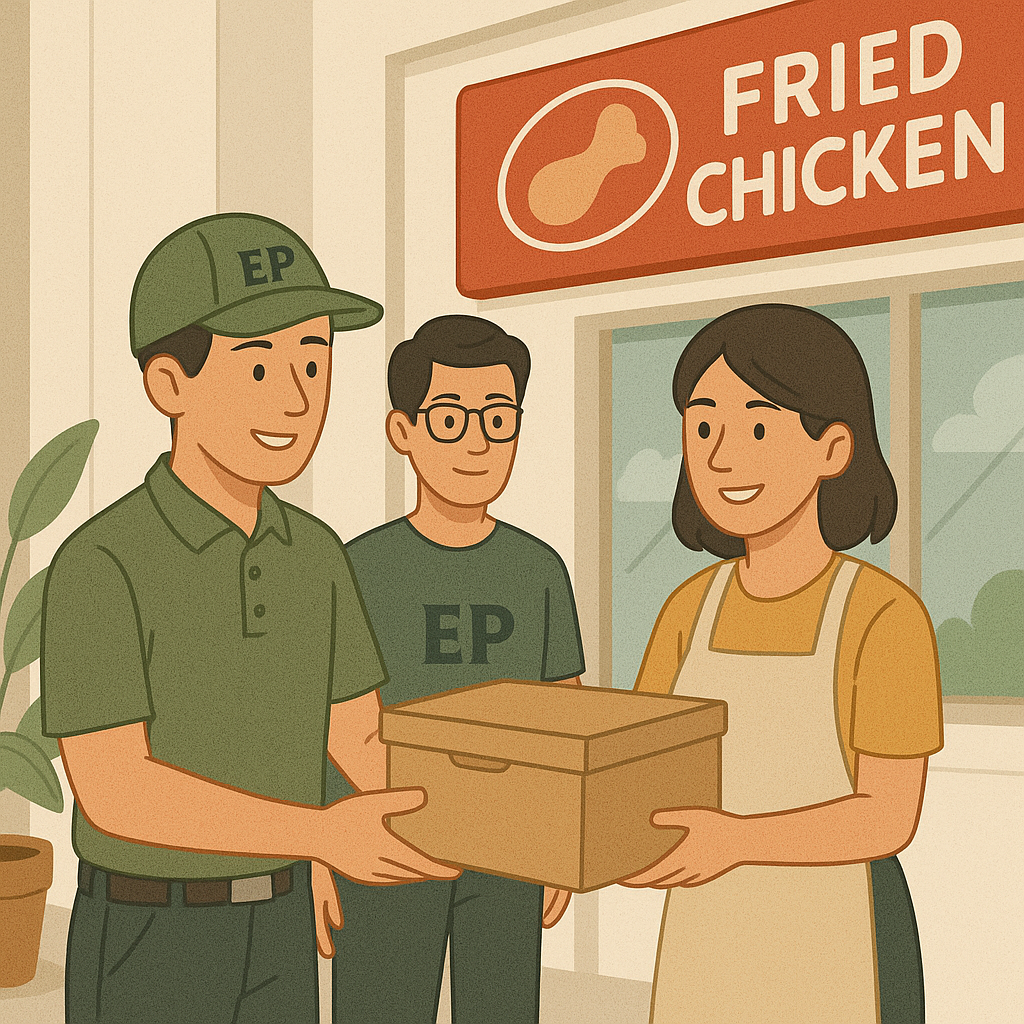 Echopack tim sedang mengantar paket cetakan dus makanan